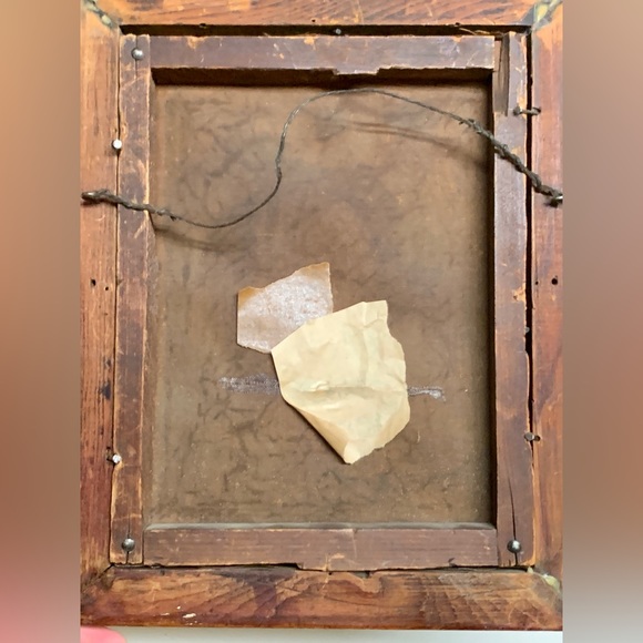 Antique Rustic Wooden Framed Oil on Canvas Portrait of Dog - Picture 3 of 11